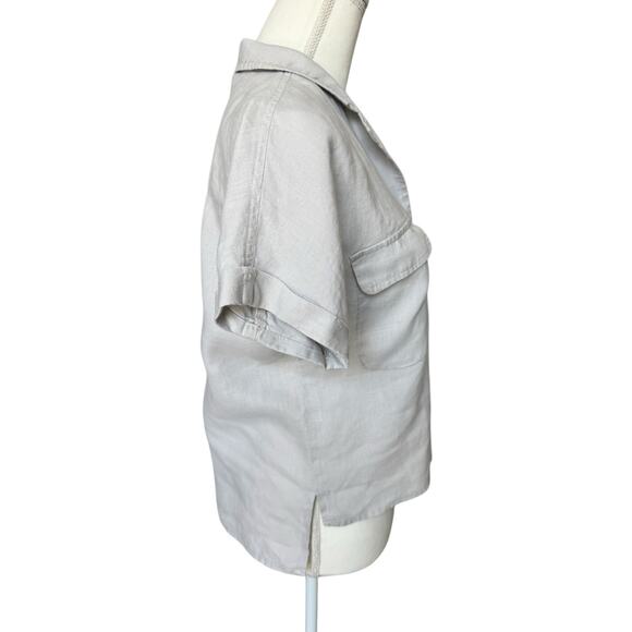 TAHARI Top Womens Medium Natural Oatmeal 100% Linen Neutral Breathable Fiber - Picture 2 of 9